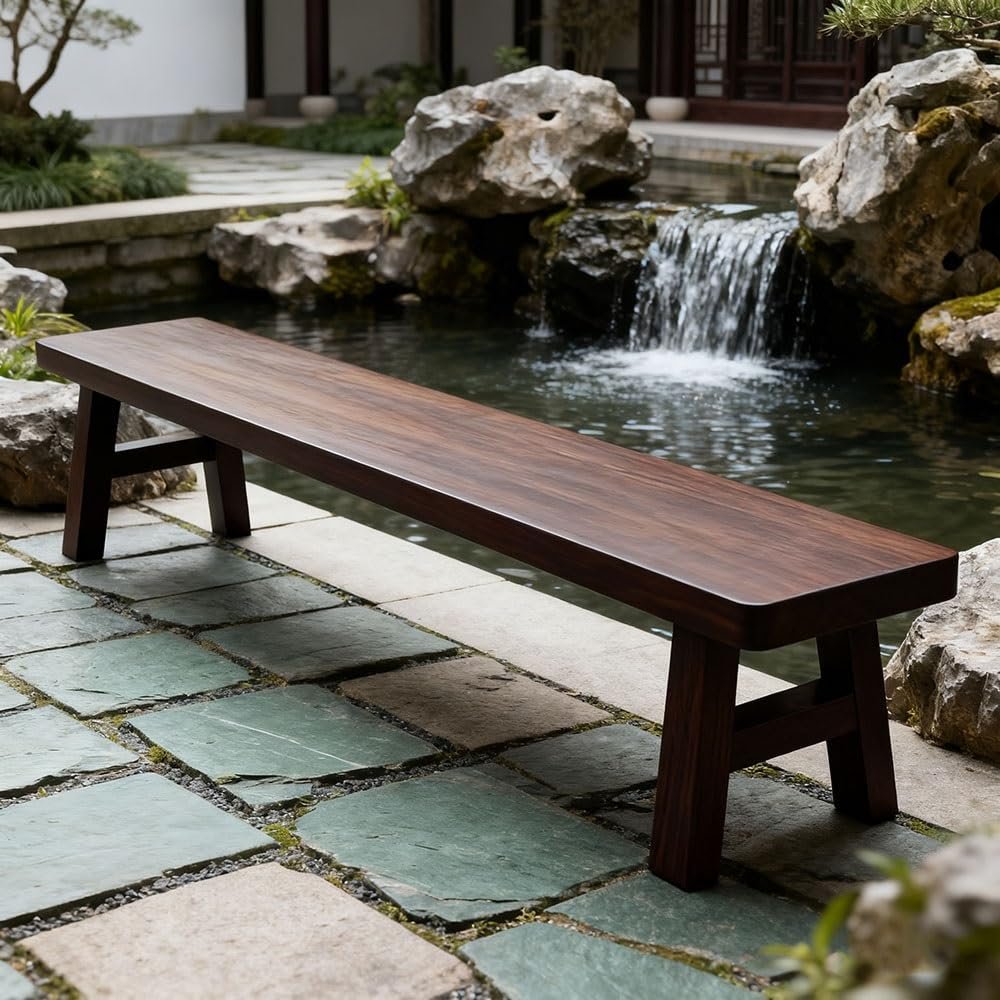 Aigoss Solid Wood Bench Entryway Bench Narrow Wooden Bench Farmhouse Vintage Bench for Room, Bedroom, Porch, Hallway, End of Bed, Walnut(70.9" Lx11.8 Wx17.7 H)