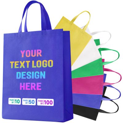 Chrifansi Custom Tote Bags with Your Logo Text, Personalized Bulk Pack Grocery Bags, 300 PACK Reusable Shopping Bags for Businesses, Bulk Orders, Events-Royal Blue