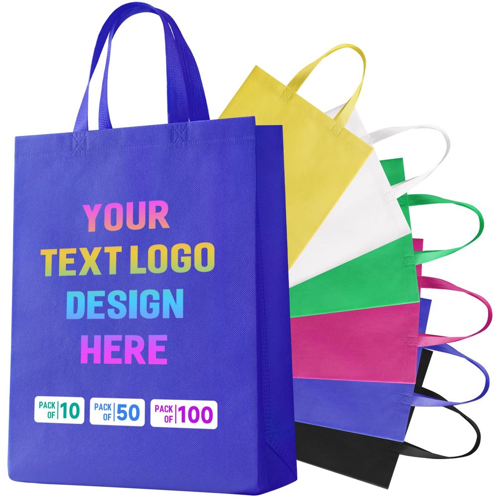 Chrifansi Custom Tote Bags with Your Logo Text, Personalized Bulk Pack Grocery Bags, 300 PACK Reusable Shopping Bags for Businesses, Bulk Orders, Events-Royal Blue