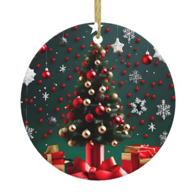 Round Ball Christmas Tree Ceramic Round Hanging Ornament with Gold Thread for Holiday and Home Dcor