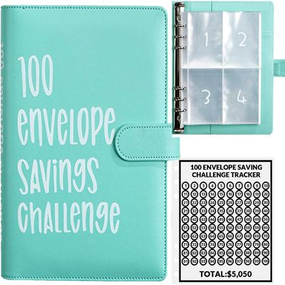 100 Envelopes Money Saving Challenge, 100 Envelope Challenge Binder, Easy and Fun Way to Save $5,050, Savings Challenges Budget Book Binder with Cash Envelopes for Office,Home,School (Green)