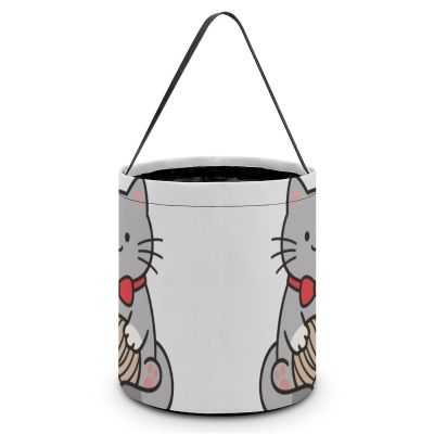 Halloween Trick Or Treat Bag Durable, Gray Cartoon Cat Candy Tote Bag Reusable Gift Bags for Party