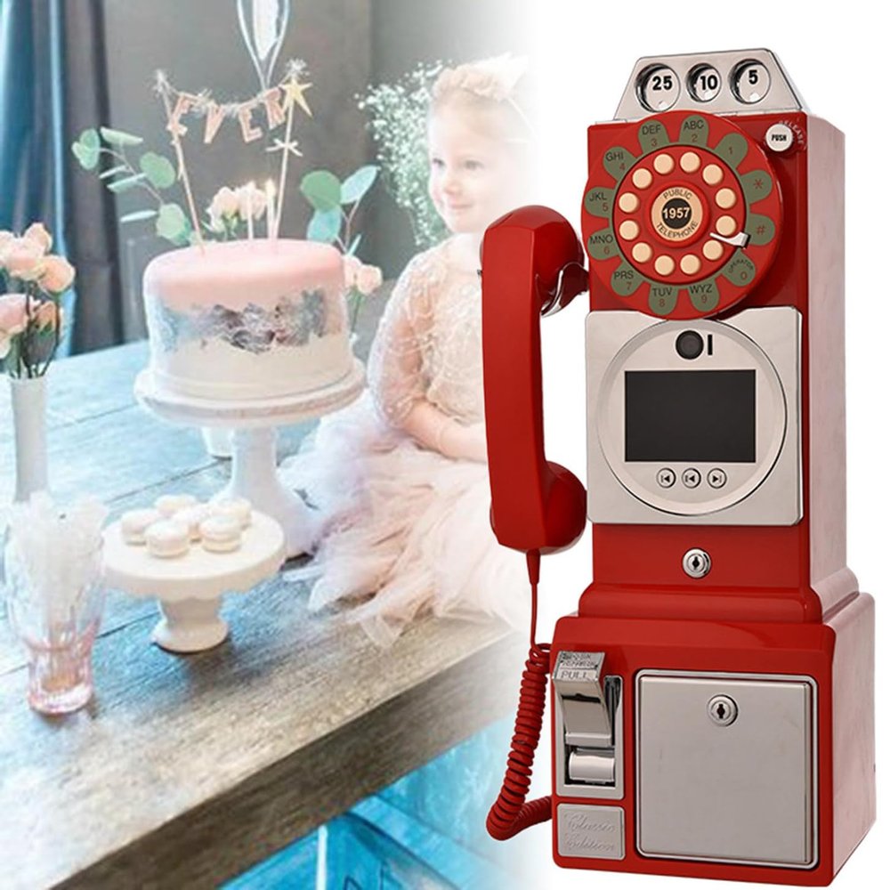 Customizable Audio Message Guest Book for Weddings and Baby Showers, Retro Voicemail Recorder with Large Storage (Red)
