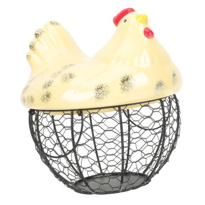 Alipis Farmhouse Style Hen Shape Egg Basket Metal Wire Mesh Kitchen Storage Organizer for Fresh Eggs Vegetables and Fruits Steel Wire Hollow Design Decorative and Functional for Household