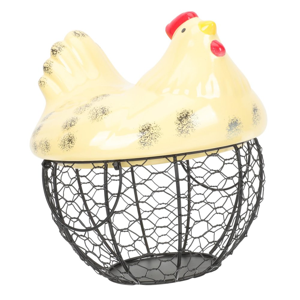 Alipis Farmhouse Style Hen Shape Egg Basket Metal Wire Mesh Kitchen Storage Organizer for Fresh Eggs Vegetables and Fruits Steel Wire Hollow Design Decorative and Functional for Household