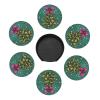 6 Pack Christmas Tree Pink Bow Leather Coasters with HolderNew Year Heat Resistant Drink Coasters Set for Coffee Wine Kitchen Office Bar Table Decor,Round view 2