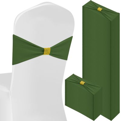 Hahafelt 100 Pack Chair Sashes, Spandex Chair Bows for Party, Olive Green