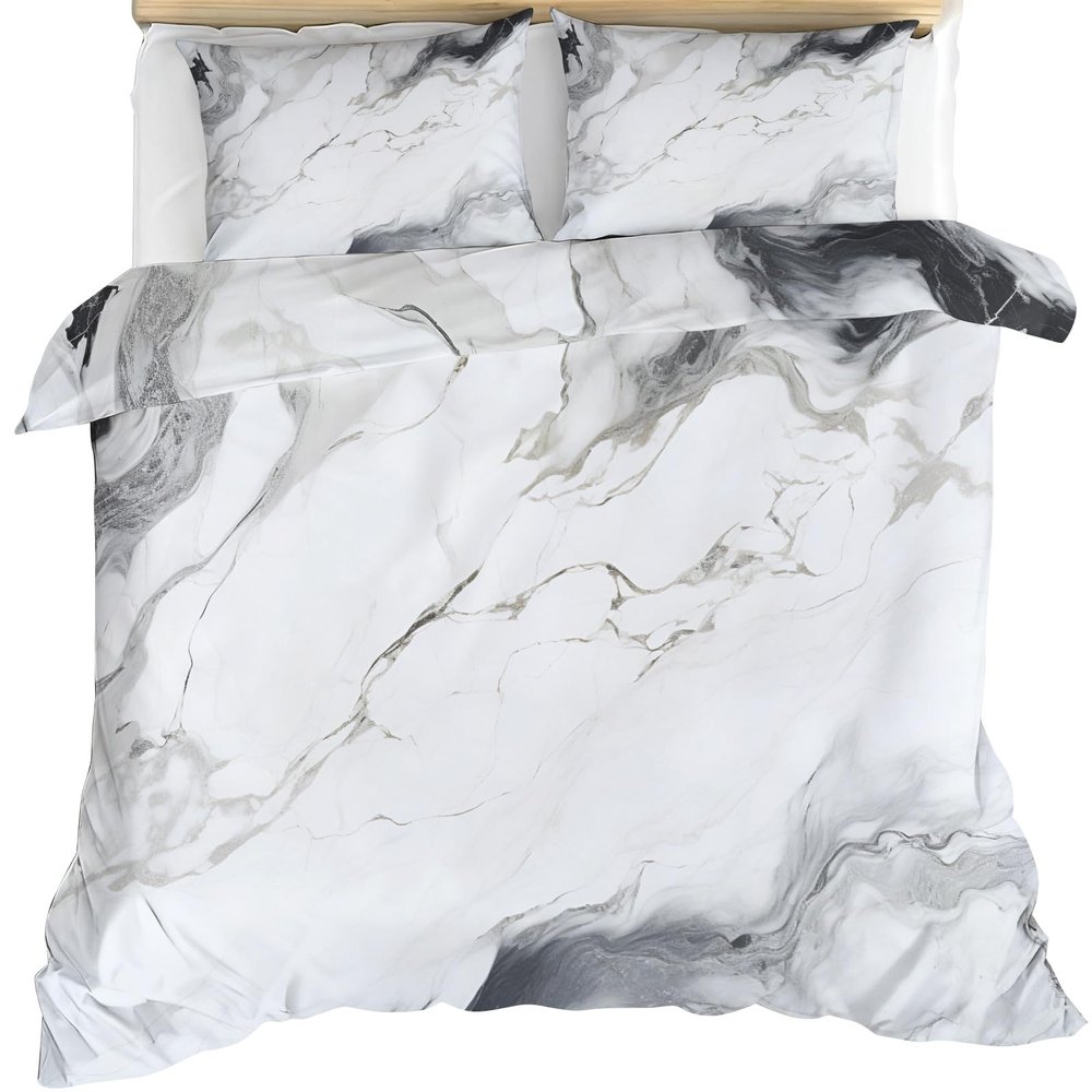 GKPLY Marble Comforter SetNordic Gray Duvet Cover King, Simple Marble Bedding with 2 Pillowcases, Duvet Cover with Zipper, 3 Pieces, Reversible Bedding Set
