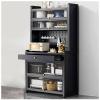 68" Kitchen Pantry Storage Cabinet, Freestanding Hutch With Drawer And Wheels, Buffet Sideboard With 4 Hanging Shelves, Coffee Bar With Door, Cupboard For Dining Room,Black,10017,Black,60172cm/246 view 1