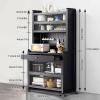 68" Kitchen Pantry Storage Cabinet, Freestanding Hutch With Drawer And Wheels, Buffet Sideboard With 4 Hanging Shelves, Coffee Bar With Door, Cupboard For Dining Room,Black,10017,Black,60172cm/246 view 2