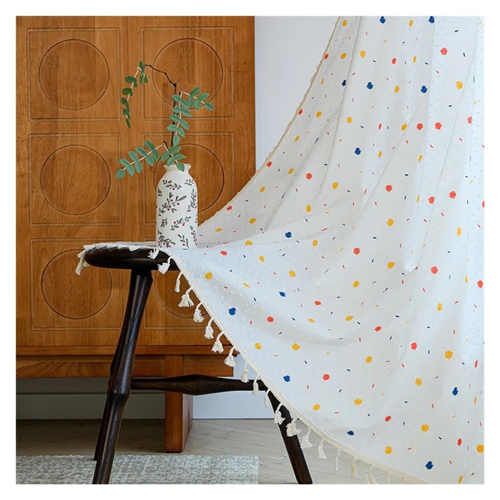 DJJSDMY Short Curtains Cotton Daisy Curtains Curtain Floral Tassel for Kitchen Bedroom Room Window Cabinet(Color-08,W140XH45cm)