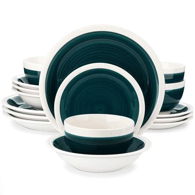 16 Piece Color Stoneware Tableware Set with Dinner Dessert Plate Cereal Pasta Bowl for 4 Person
