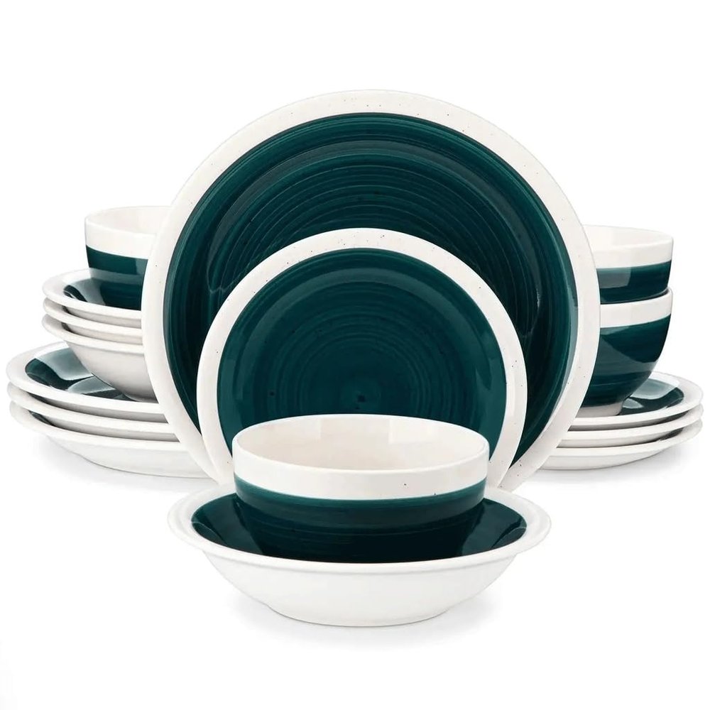 16 Piece Color Stoneware Tableware Set with Dinner Dessert Plate Cereal Pasta Bowl for 4 Person
