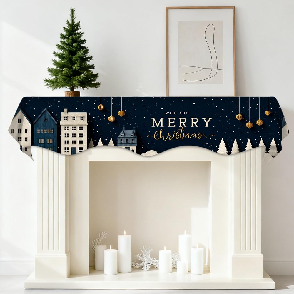 Nuxovilar Christmas House Mantel Scarf Cover Polyester 19x79 in