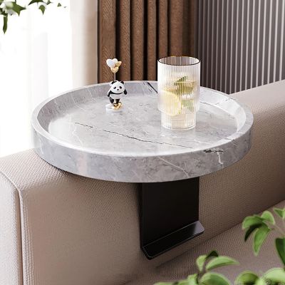 LumaGrove Adjustable Couch Arm Tray, Wooden Sofa Armrest Tray Round Armrest Organizer Tray, Couch Armrest Clip-on Table for Drinks/Remote Control/Snacks Holder(White)