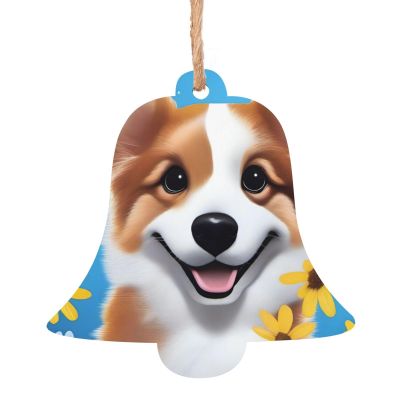 Happy Paws Wooden Hanging Ornaments Bell Shape 4 PCS for Holiday Decor, Vintage Bell Snowman Shape Pendants