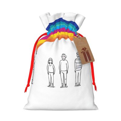 GZXDZSY Small Rainbow Print Extra Large Christmas Burlap Drawstring Reusable Gift Bags With Cards