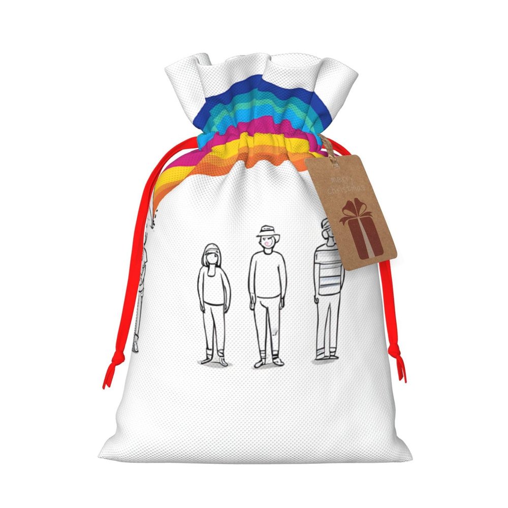 GZXDZSY Small Rainbow Print Extra Large Christmas Burlap Drawstring Reusable Gift Bags With Cards