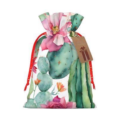 GZXDZSY Succulent Rose Print Extra Large Christmas Burlap Drawstring Reusable Gift Bags With Cards