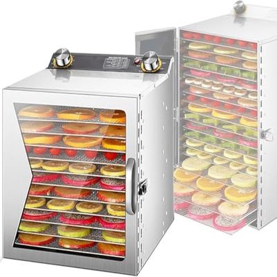 Commercial Freeze Dryer Electric Food Dehydrator with Temperature Control, 12H Timer, Stainless Steel for Jerky, Vegetables, Herbs, Dog Treats