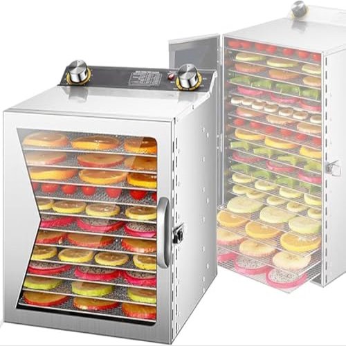 Commercial Freeze Dryer Electric Food Dehydrator with Temperature Control, 12H Timer, Stainless Steel for Jerky, Vegetables, Herbs, Dog Treats