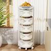 5 Tier Rolling Utility Cart, Storage Cart on Wheels Rolling Kitchen Storage Rack Rotating Storage Shelves Organizer Circular Rotating Basket with Adjustable Height & Detachable for Kitchen Bathroom view 2
