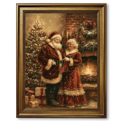 Framed Santa and Mrs. Claus Canvas Print Art, Vintage Christmas Poster Painting, Trendy Holiday Pictures for Living Room Wall Decoration, Bedroom Art Print, Dorm Room Wall Decor (Gold Framed,12L"X16W")