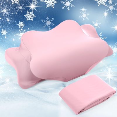 Hahafelt Cooling Cervical Neck Pillowcase Cover (Only Pillow Case) Ergonomic Pillowcase with Zipper Breathable Contour Pillow Cover for Side Back Stomach Sleepers(Pink,Queen Size)