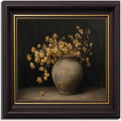 Gold Hydrangea Dark Brown Framed Canvas Wall Art Moody Hydrangea Painting Decor Pictures Dark Farmhouse Vintage Flower Bedroom Living Posters Prints for Corridor Classroom Kitchen Room Decoration