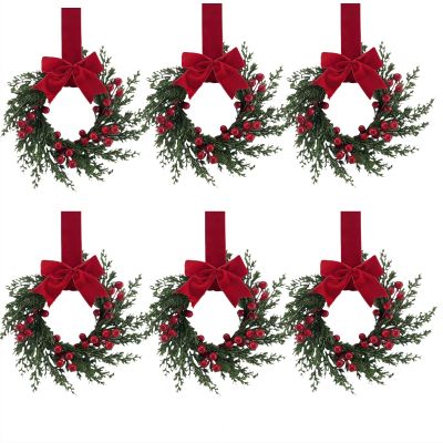 6PCS Christmas Decorations Artificial Wreaths for Front Door,10" Christmas Wreath,Large Elegant Wreath,Artificial Wreaths for Walls Windows Porches Farmhouse Wall Party Decor Xmas Decors
