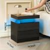 Beuiosda Wooden Nightstand with LED Lights, Bedside Table Cabinet Lights Modern End Side with 2 Drawers, Night Stands for Bedroom for Bedroom Living Room (Black Woodgrain) view 2