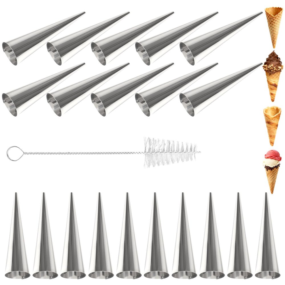 20Pcs Large Cream Horn Molds, 4.8 Inch Stainless Steel Baking Cones, Non-Stick Cream Horn Cones Tubes, Roll Horn Forms, Croissant Cones Moulds for Baking, Conical Molds for Danish Pastry Cannoli