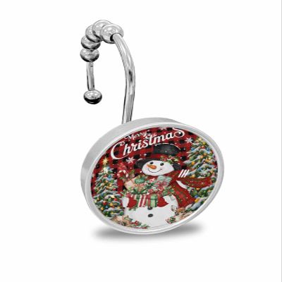 Shower Curtain Hooks Set of 12 Snowman Snowflake Christmas Trees Plaid Decorative Rings for Bathroom Stainless Steel Rustproof Roller Shower Curtain Hangers for Bathtub