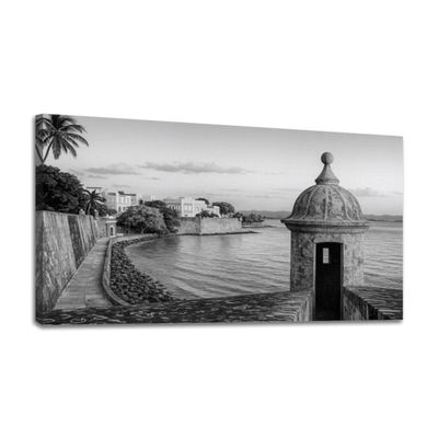 24"x 48" Canvas Wall Art turret along old san juan wall puerto rico puerto Framed Pictures Painting Prints Large Black and White Wall Art for Living Room Bedroom Abstract Home Wall Decor Artwork