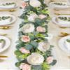 2 Pack 13Ft Artificial Eucalyptus Flower Garland with 16 White Peony Pink Rose, Baby Breath Fake Flowers Greenery Garland Floral Vine for Mantle Wedding Table Runner Centerpiece Backdrop Home Decor view 1