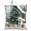 Christmas Dog Canvas Tote Bags, Festive Animal Print Reusable Grocery Bags, Vintage Lightweight Washable Shoulder for Travel Beach Picnic 13x15 Inch view 1