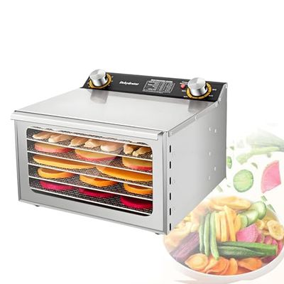 Stainless Steel Electric Food Dehydrator Machine, 6-Layer Adjustable Dryer with Clear Glass Door, Removable Trays for Easy Cleaning, Perfect for Home & Commercial Use