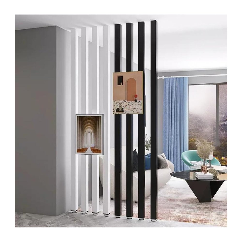 Imitation Wood Slat Room Dividers Floor to Ceiling, Wall Partition Screen Post for Office, Stairway, Lofts and Porch, Modern Living Room Decorative PanelAluminum(6root,145cm/57.0in/4.75ft)