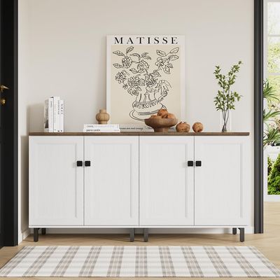 FENLINJOY Set of 2 Storage Cabinet with Doors, Modern White Accent Cabinet, Free Standing Cabinet, Wooden Buffet Sideboards for Livingroom, Kitchen,Home Office