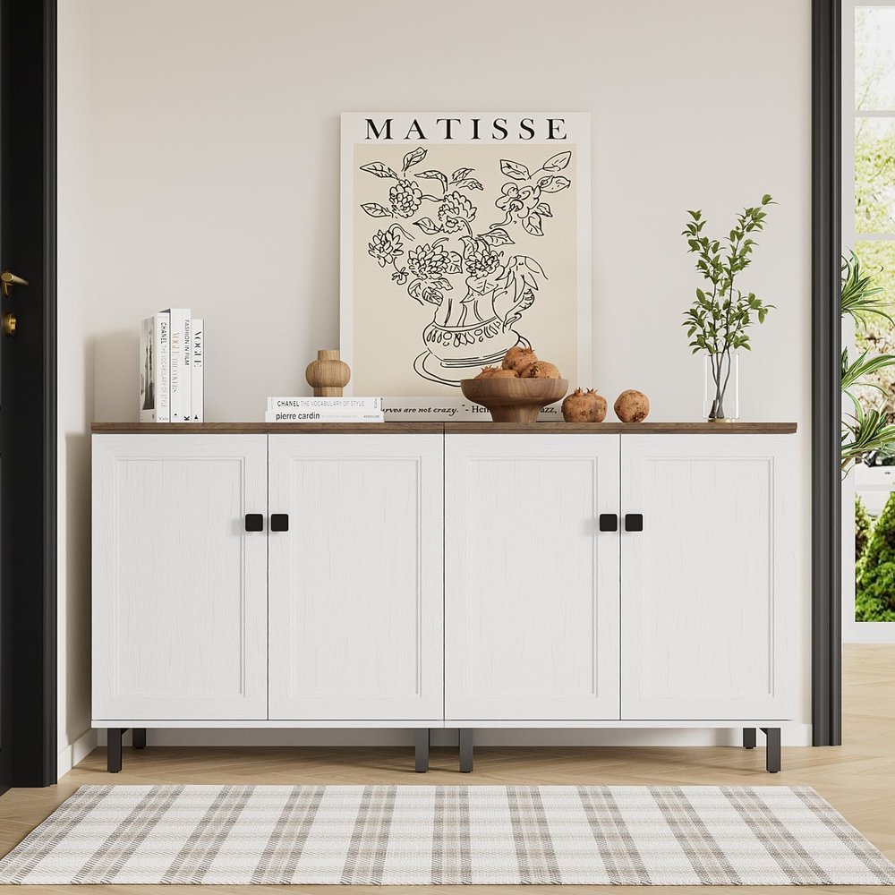 FENLINJOY Set of 2 Storage Cabinet with Doors, Modern White Accent Cabinet, Free Standing Cabinet, Wooden Buffet Sideboards for Livingroom, Kitchen,Home Office