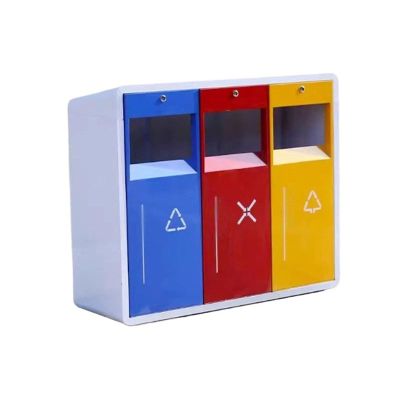 KHUTRW3D Garbage Can Three Classified Outdoor Cans Commercial Scenic Spot Metal Waste Bin Outdoor Waste Bin