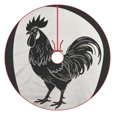 Christmas Tree Skirt Ornaments 30"x30" Xmas Tree Skirt with Stitched Edges Winter Holiday Freehand Cock Rooster Tree Mat Base Cover for New Year Party Decor Home Indoor Outdoor Decorations