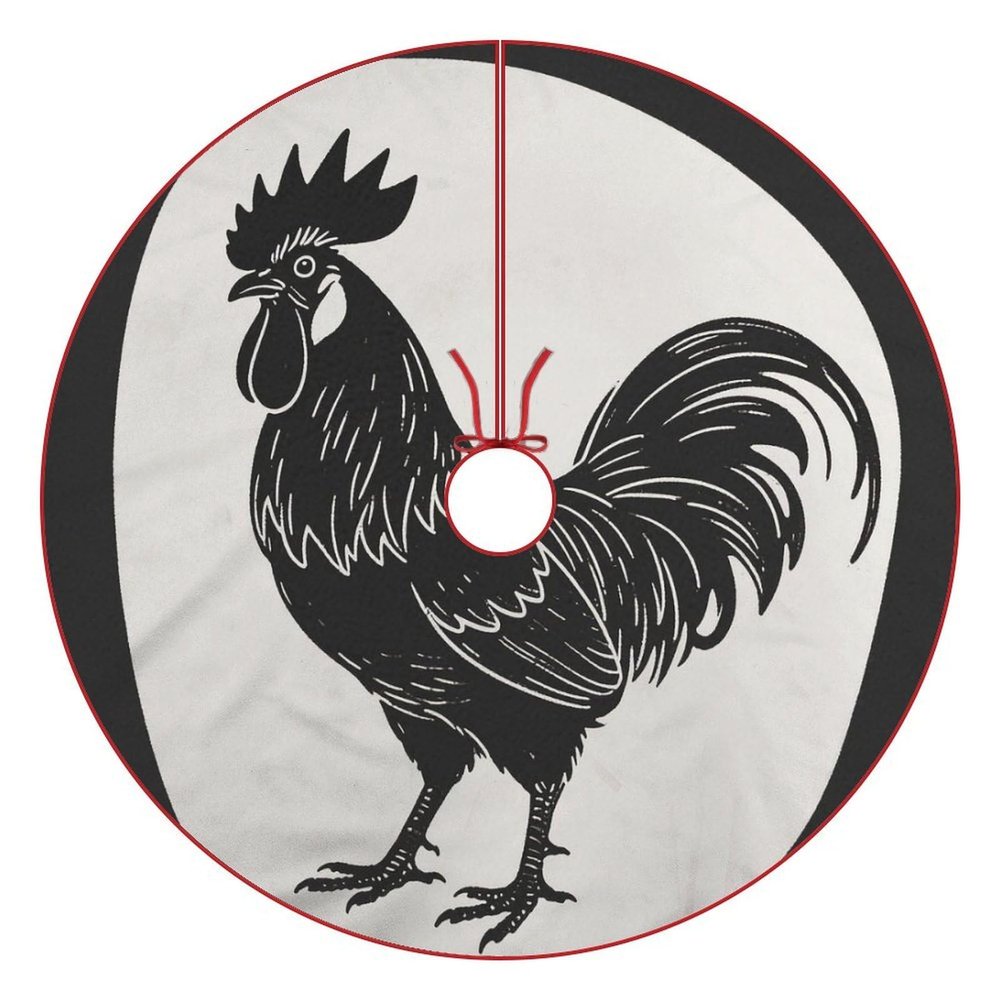 Christmas Tree Skirt Ornaments 30"x30" Xmas Tree Skirt with Stitched Edges Winter Holiday Freehand Cock Rooster Tree Mat Base Cover for New Year Party Decor Home Indoor Outdoor Decorations