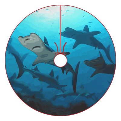 Christmas Tree Skirt Ornaments 30"x30" Xmas Tree Skirt with Stitched Edges Winter Holiday Hammerhead Sharks Tree Mat Base Cover for New Year Party Decor Home Indoor Outdoor Decorations