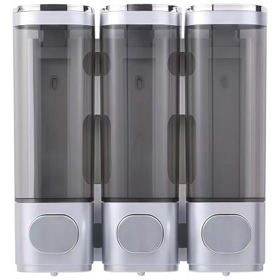 3-Compartment Shower Dispenser, Wall-Mounted Shampoo And Conditioner System, No-Drill Installation For Bathroom And Hotel, Silver Press Pump