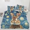 GKPLY Rabbit Comforter Set, Starry Night Blue Duvet Cover King, Cute Kids Bedding with 2 Pillowcases, Duvet Cover with Zipper, 3 Pieces, Reversible Bedding Set view 1