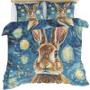 GKPLY Rabbit Comforter Set, Starry Night Blue Duvet Cover King, Cute Kids Bedding with 2 Pillowcases, Duvet Cover with Zipper, 3 Pieces, Reversible Bedding Set view 2
