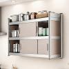 Stainless Steel Upper Cabinets Wall Cabinets for Laundry Room with Sliding Doors Wall Mounted Cabinet for Kitchen(Champagne,120x30x75cm/47.2x11.8x29.5in) view 1