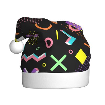 Lbacwy Retro 80s 90s Pattern Christmas Hat Santa Hat Adults Xmas Hats For Costume Party Accessory Decoration