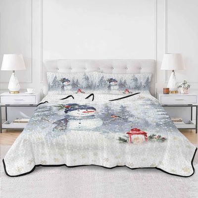 TocaHome Winter Quilts Twin Size, Lightweight Quilted Coverlet Snowman Comforter Set for Bed, Bedspreads Christmas Golden Snowflakes Pine Tree Forest Snowy Quilt Bedding with 2 Pillowcases 68x86 Inch